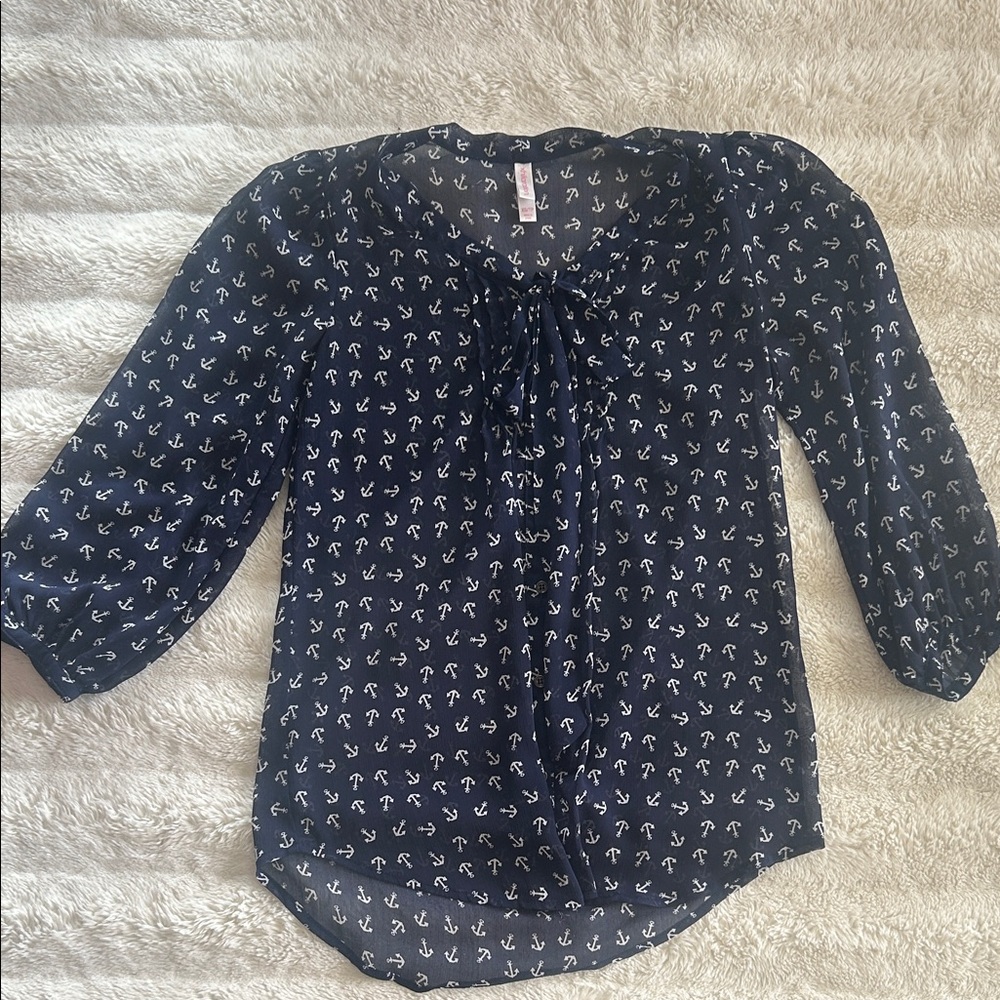 Xhilaration Navy Anchor Print Blouse